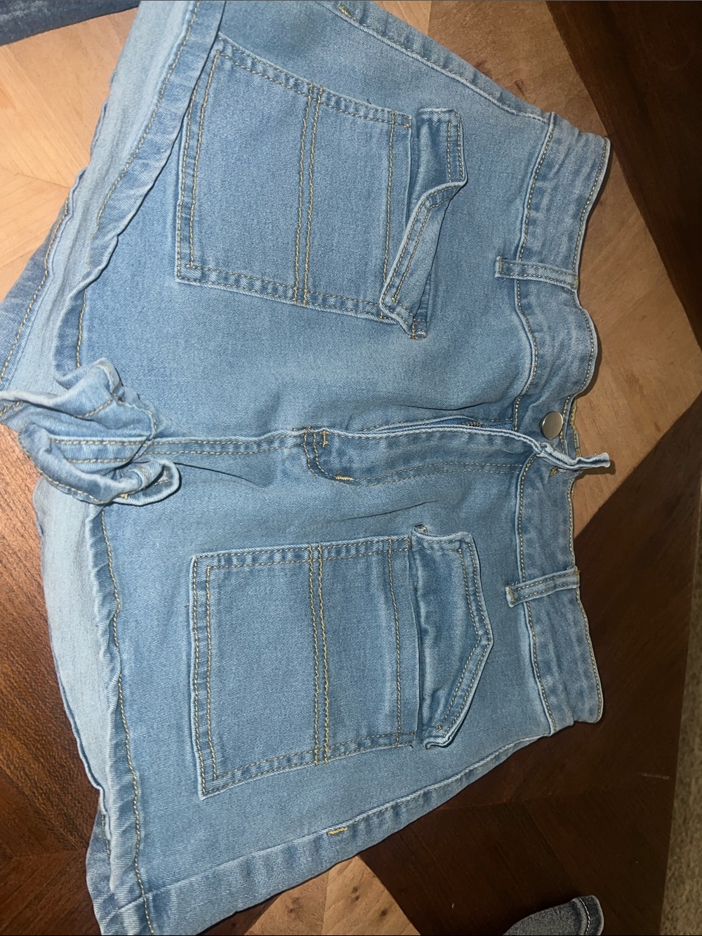 Light Blue Women's Denim Shorts with Patch Pockets